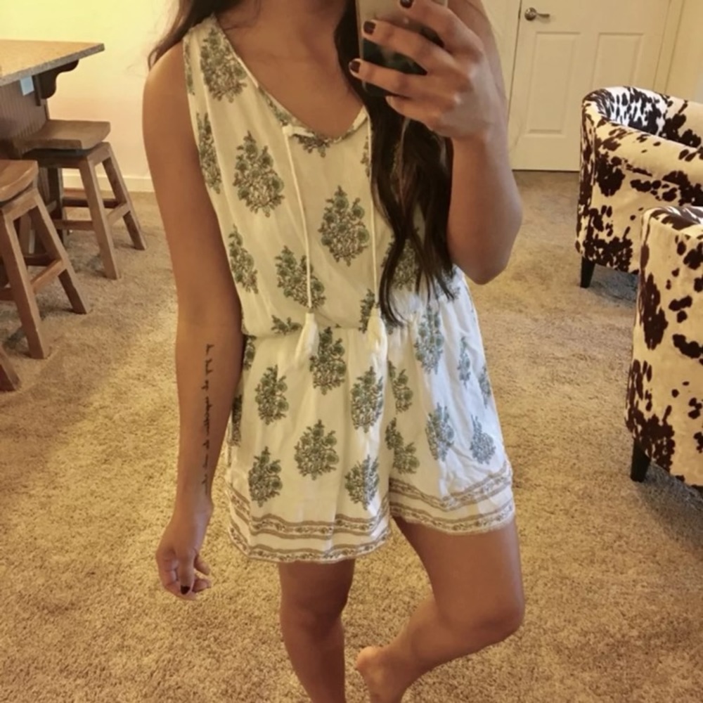 White boho floral romper